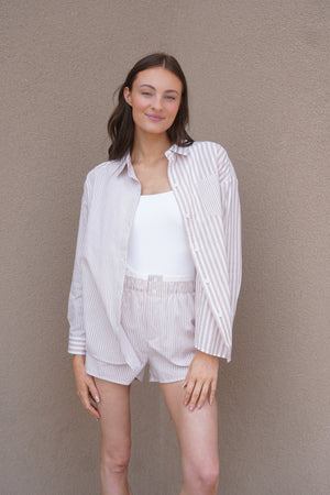 Braylen Striped Shorts-Taupe