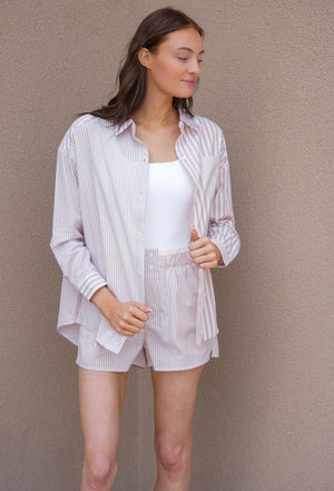 Braylen Striped Shorts-Taupe