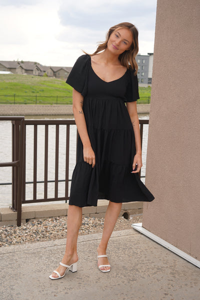 Tallulah Tier Dress- Black - Uforia Muse 