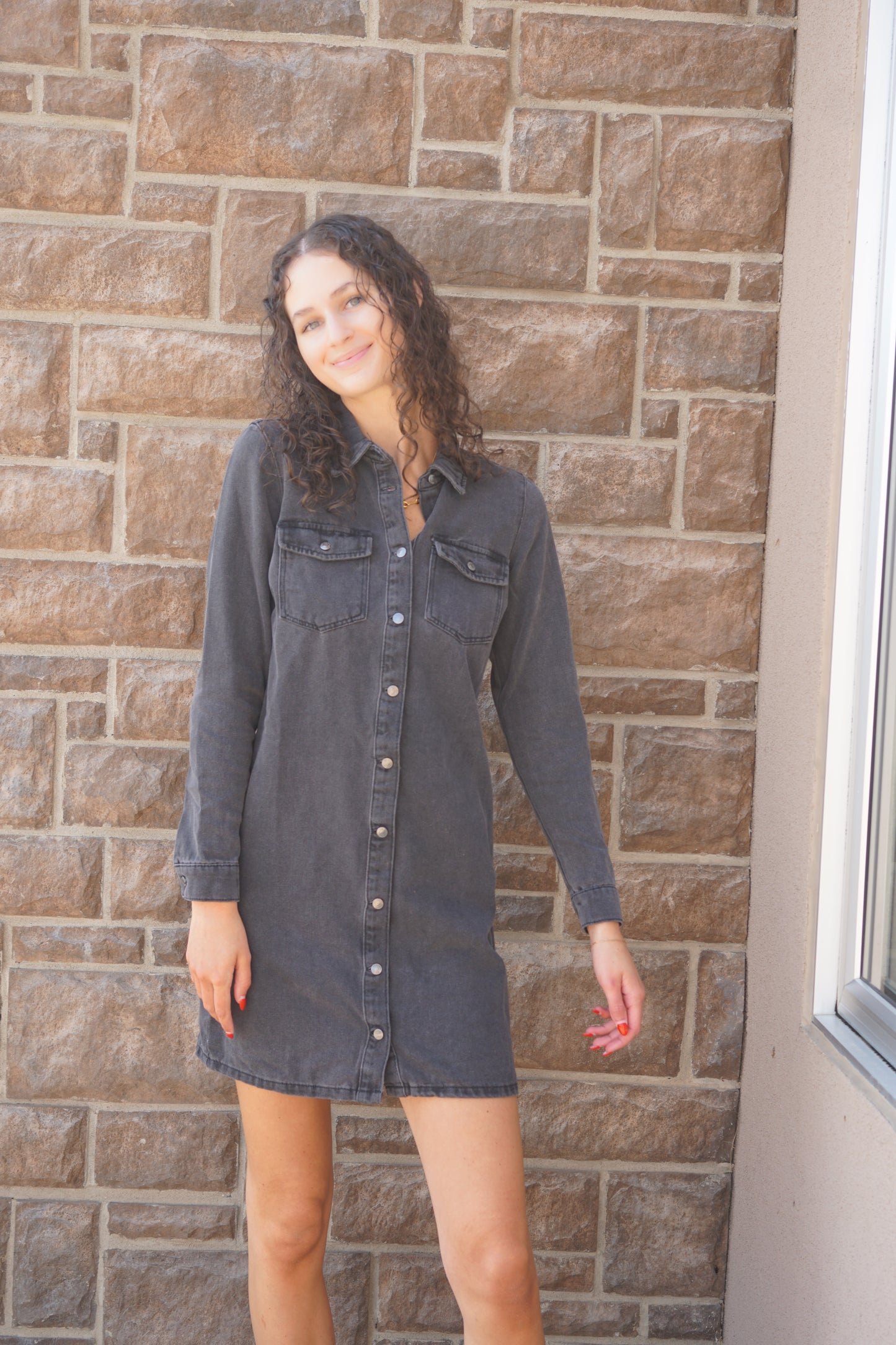 Jennie LS Denim Dress-BLK-Vero Moda