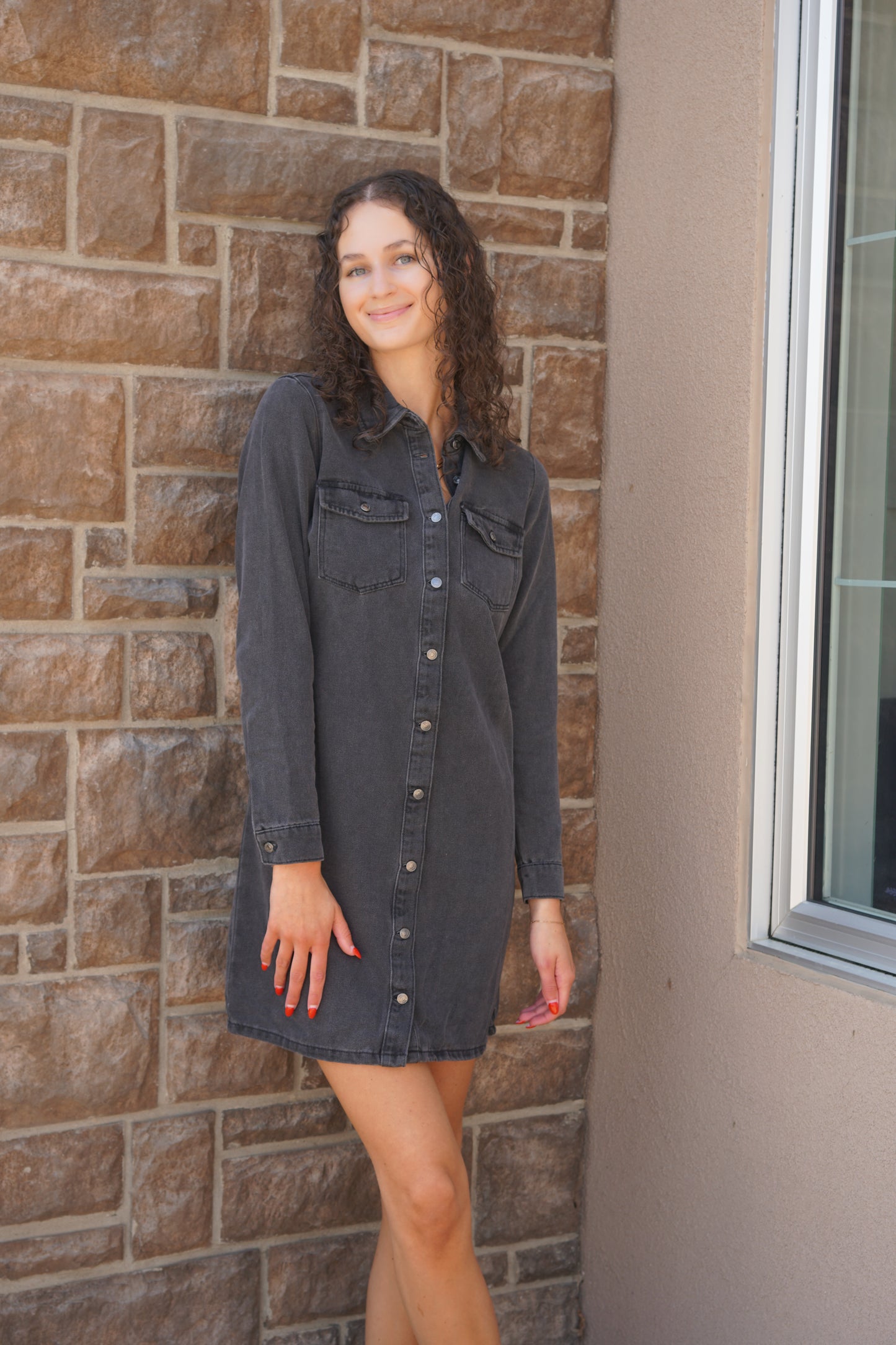 Jennie LS Denim Dress-BLK-Vero Moda