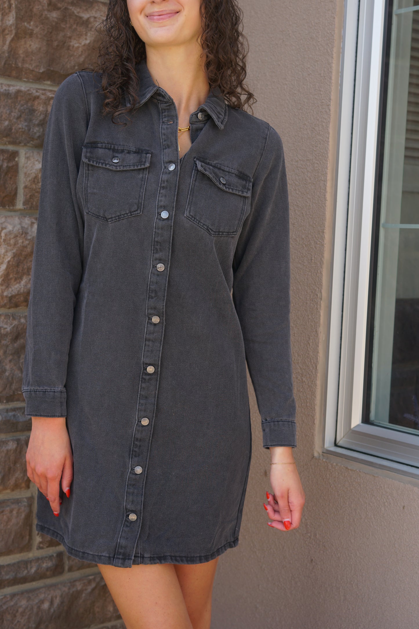 Jennie LS Denim Dress-BLK-Vero Moda