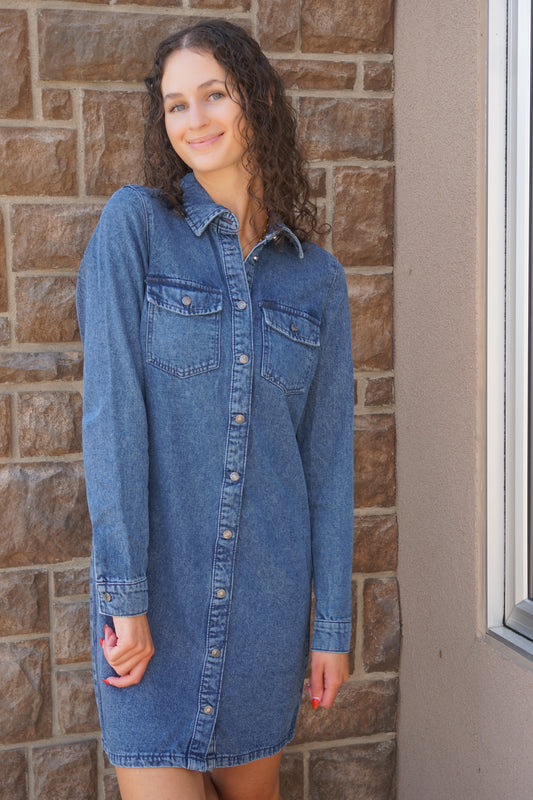 Jennie LS Denim Dress-Vero Moda