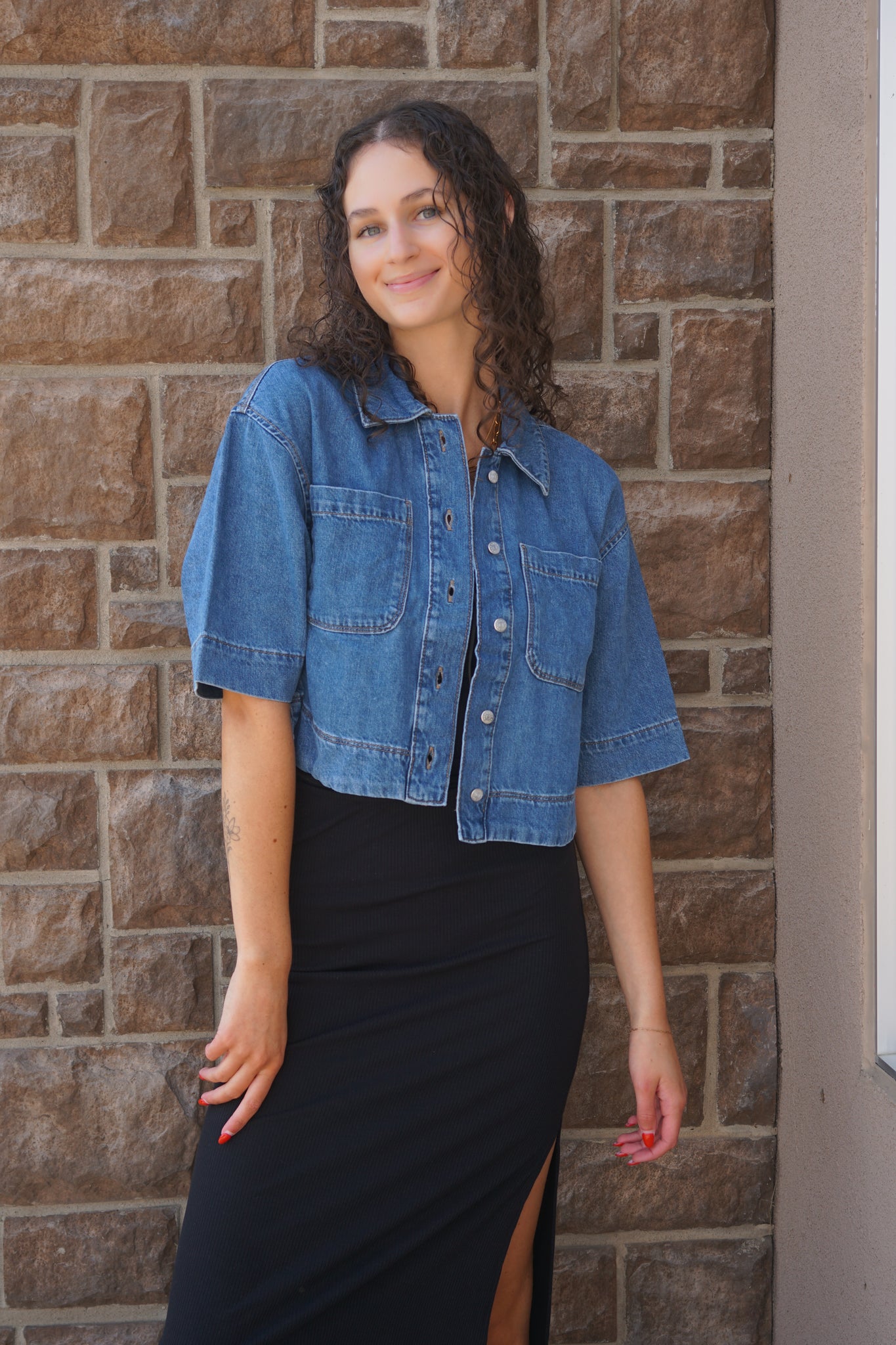 Cleo Crop Denim Shirt-Only