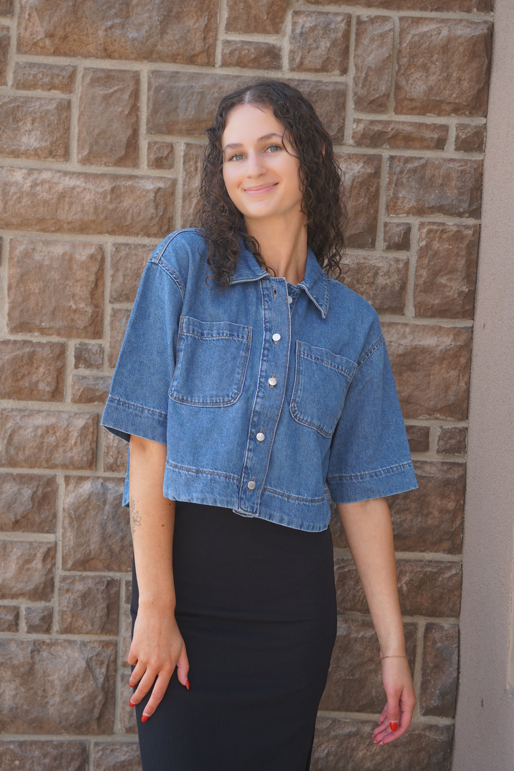 Cleo Crop Denim Shirt-Only