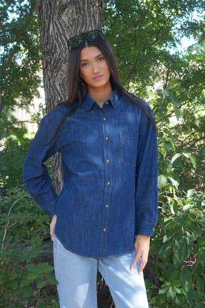 Whitney Denim Shirt-Gentle Fawn - Uforia Muse 