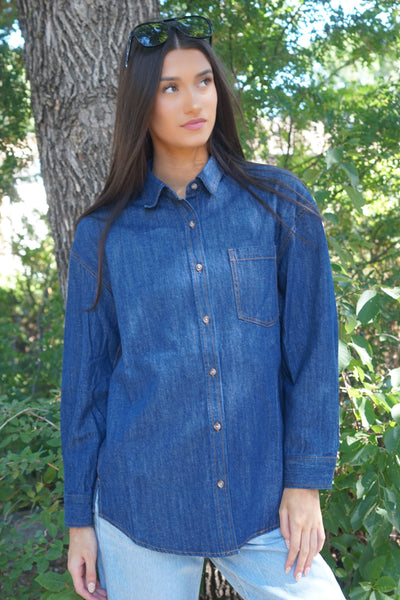 Whitney Denim Shirt-Gentle Fawn - Uforia Muse 