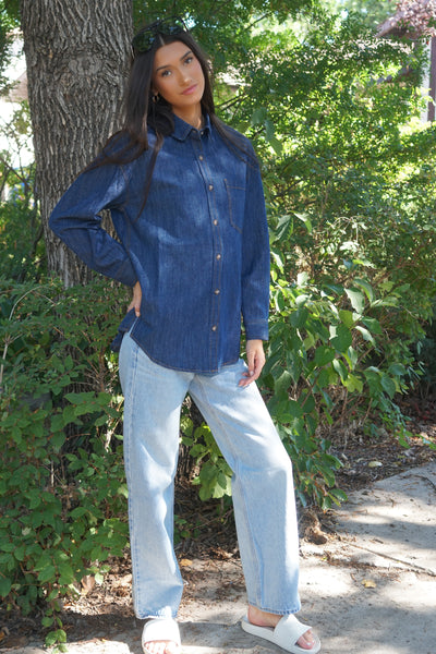 Whitney Denim Shirt-Gentle Fawn - Uforia Muse 