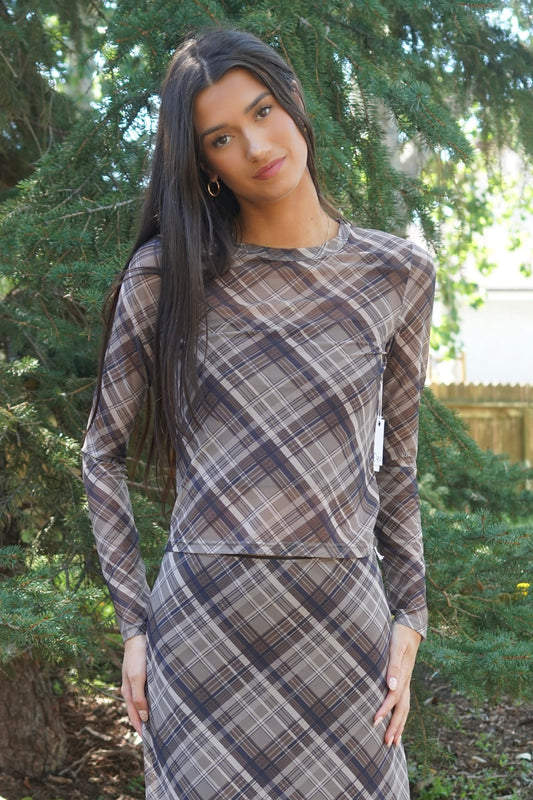 Neutral Plaid Top- Dex