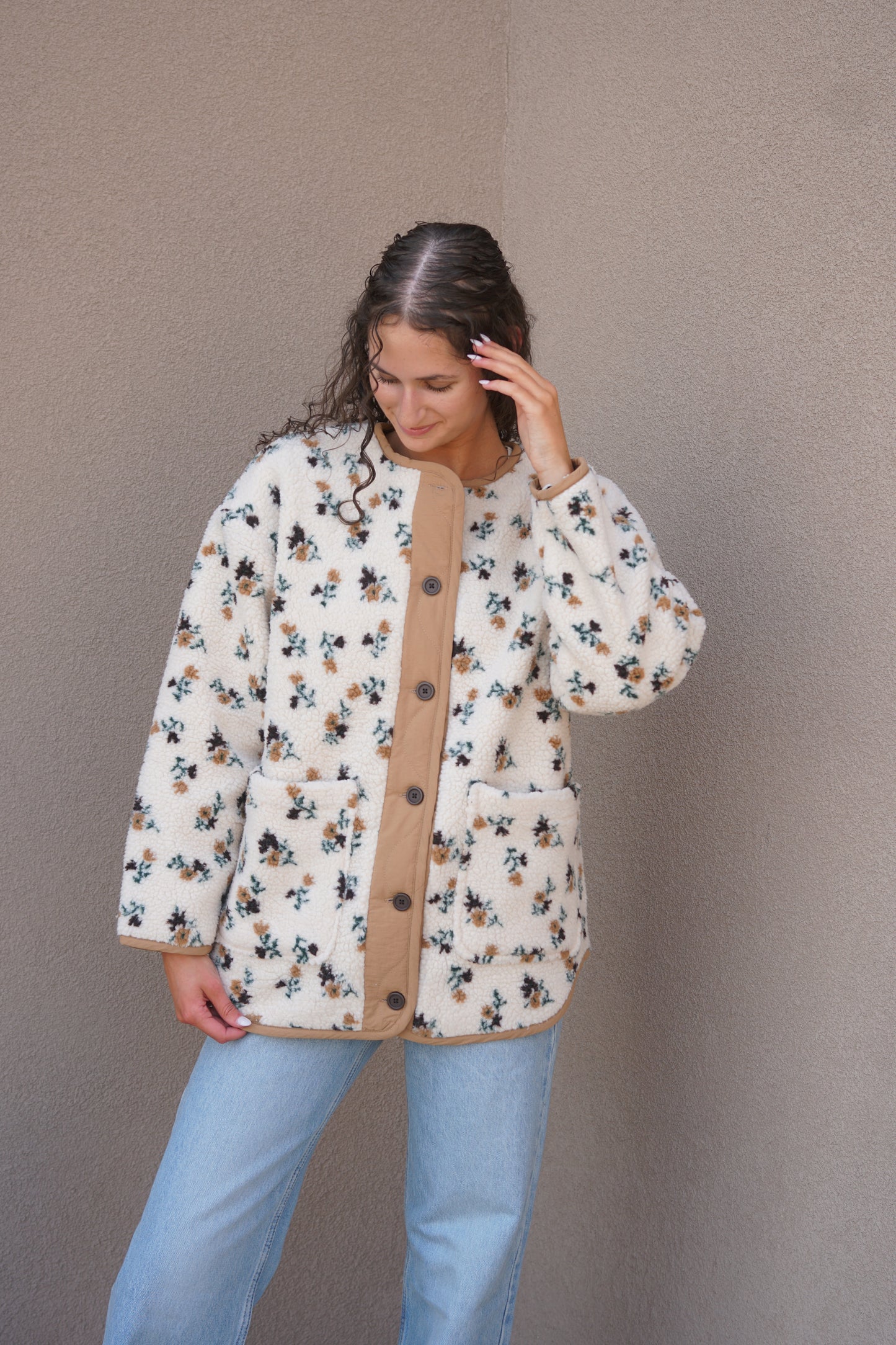 Sophia Sherpa Button Jacket- Rd Style