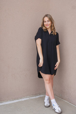 Royal Treatment Shirt Dress- Black