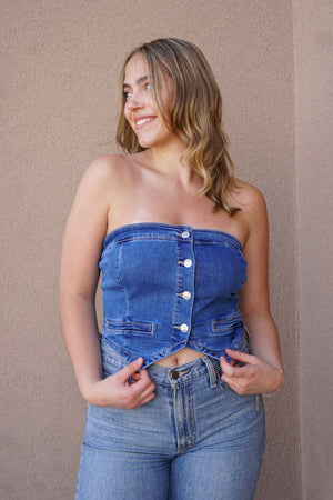 Rodeo Girl Denim Top- Medium Blue