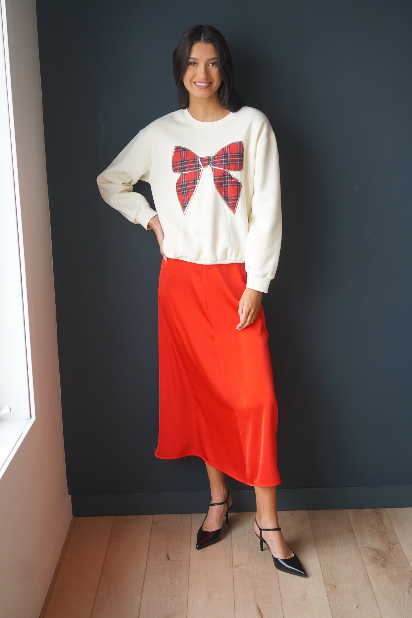 Plaid Bow Sweatshirt