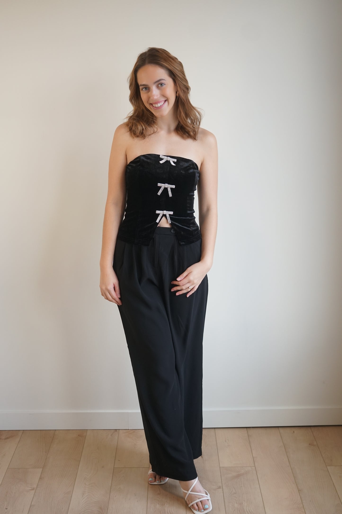 Glitter Bow Velvet Sleeveless Top