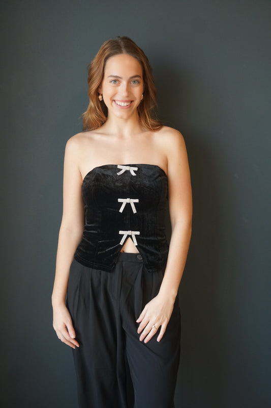 Glitter Bow Velvet Sleeveless Top