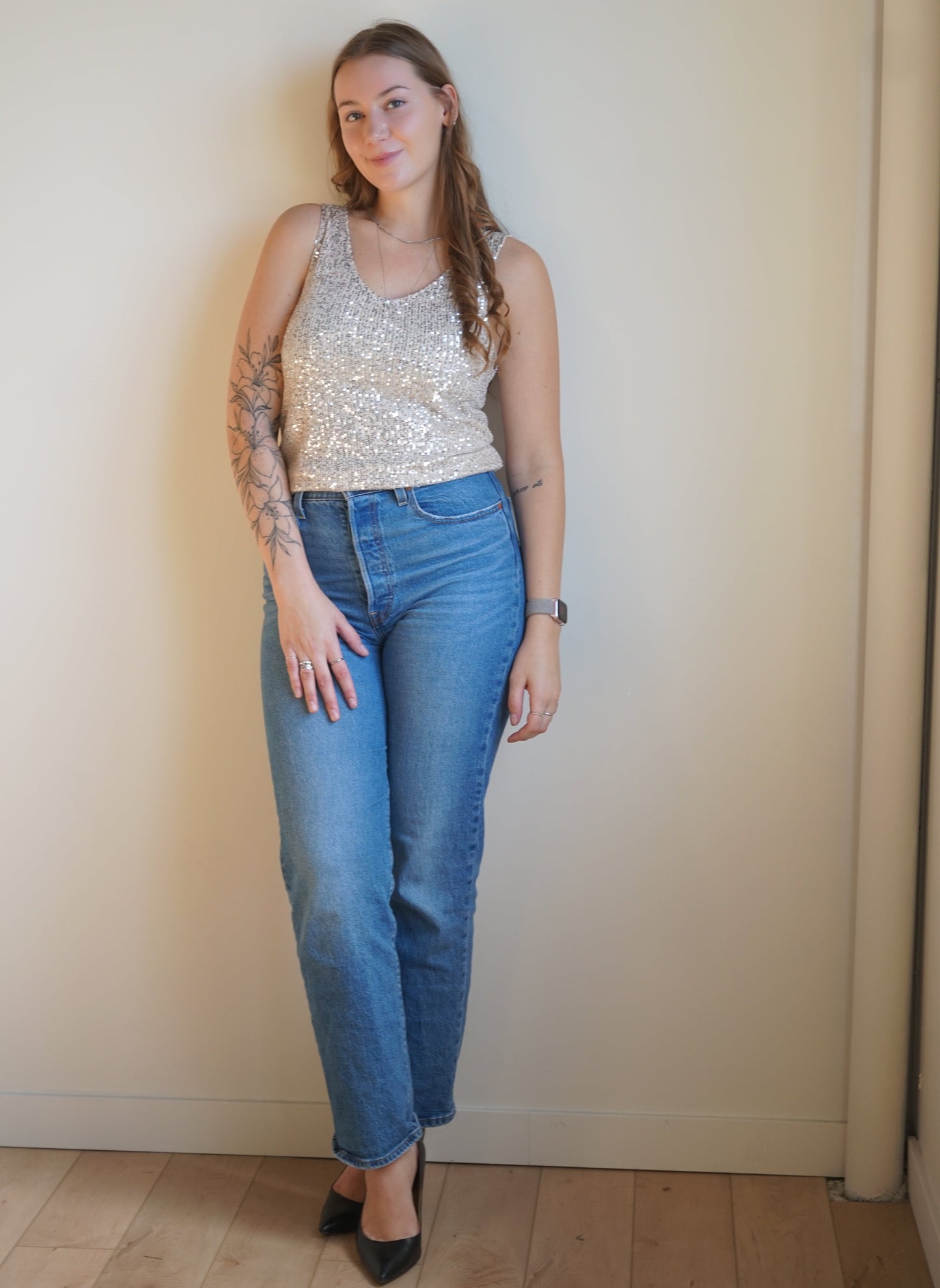 Lana Sequin Tank-Stone-Only