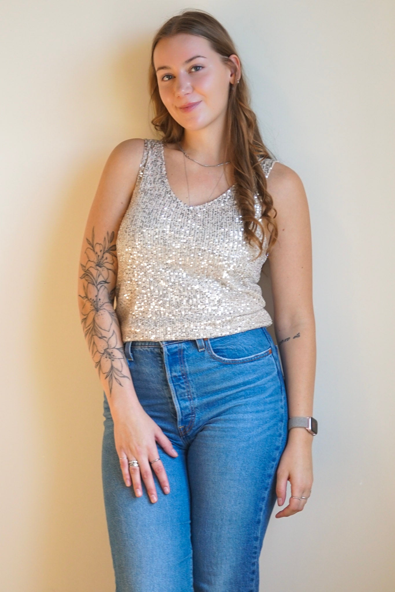 Lana Sequin Tank-Stone-Only