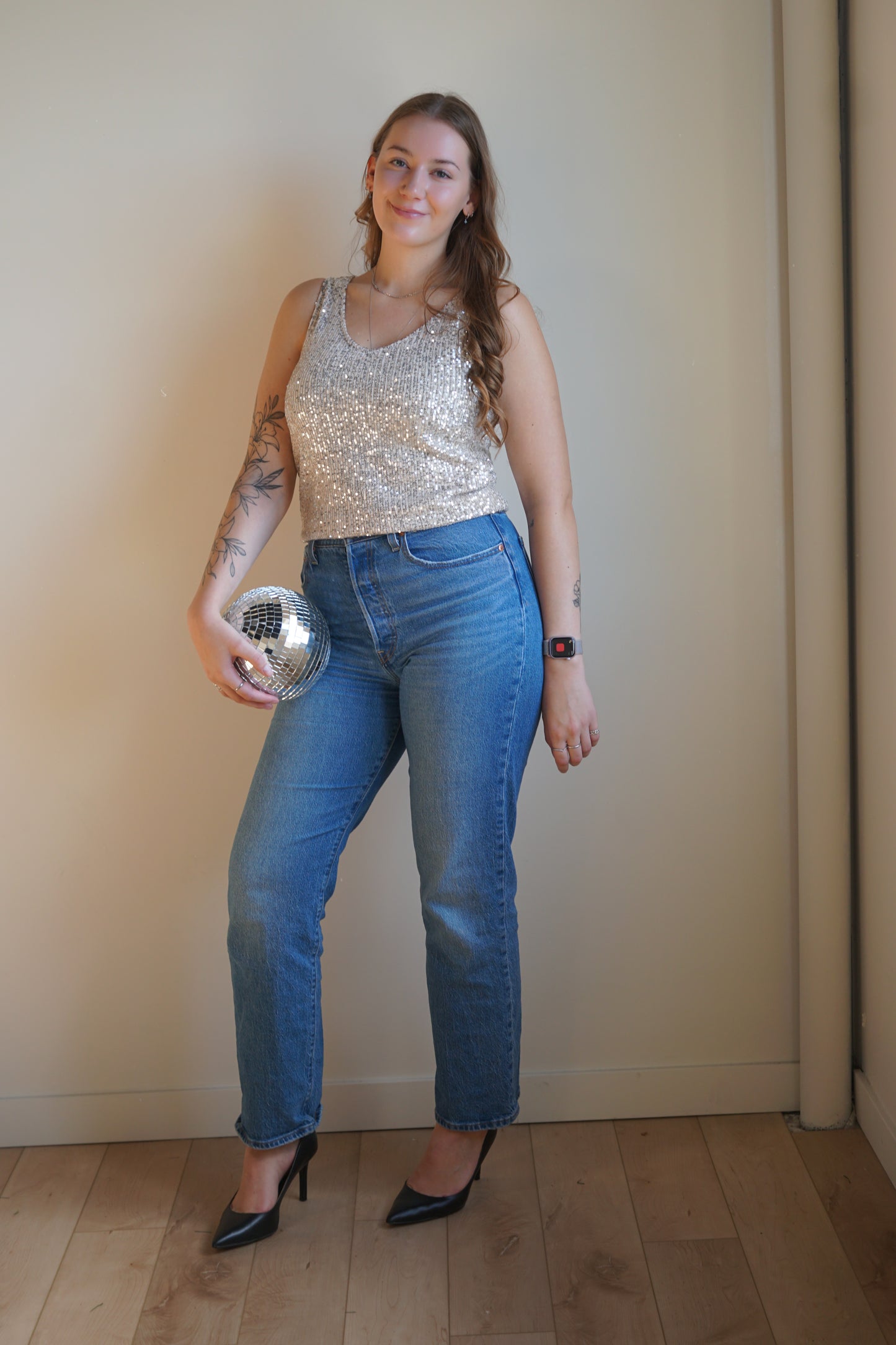 Lana Sequin Tank-Stone-Only