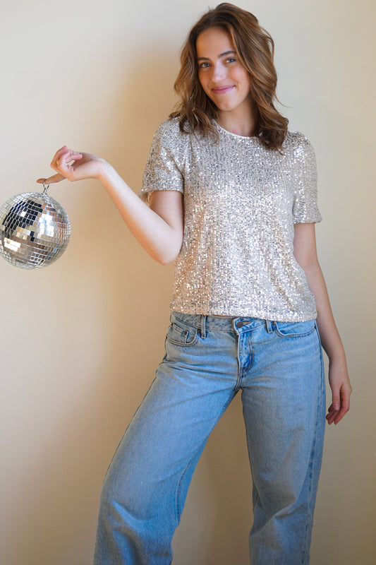 Lana Sequin Top-Stone-Only