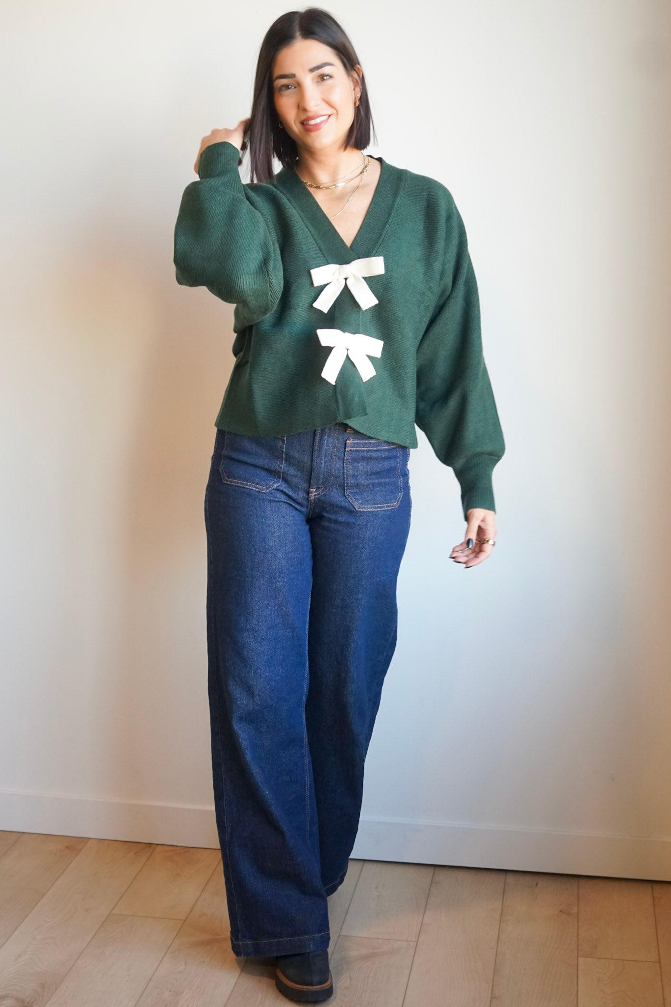 Bows Cardi-Evergreen-Shop Teach