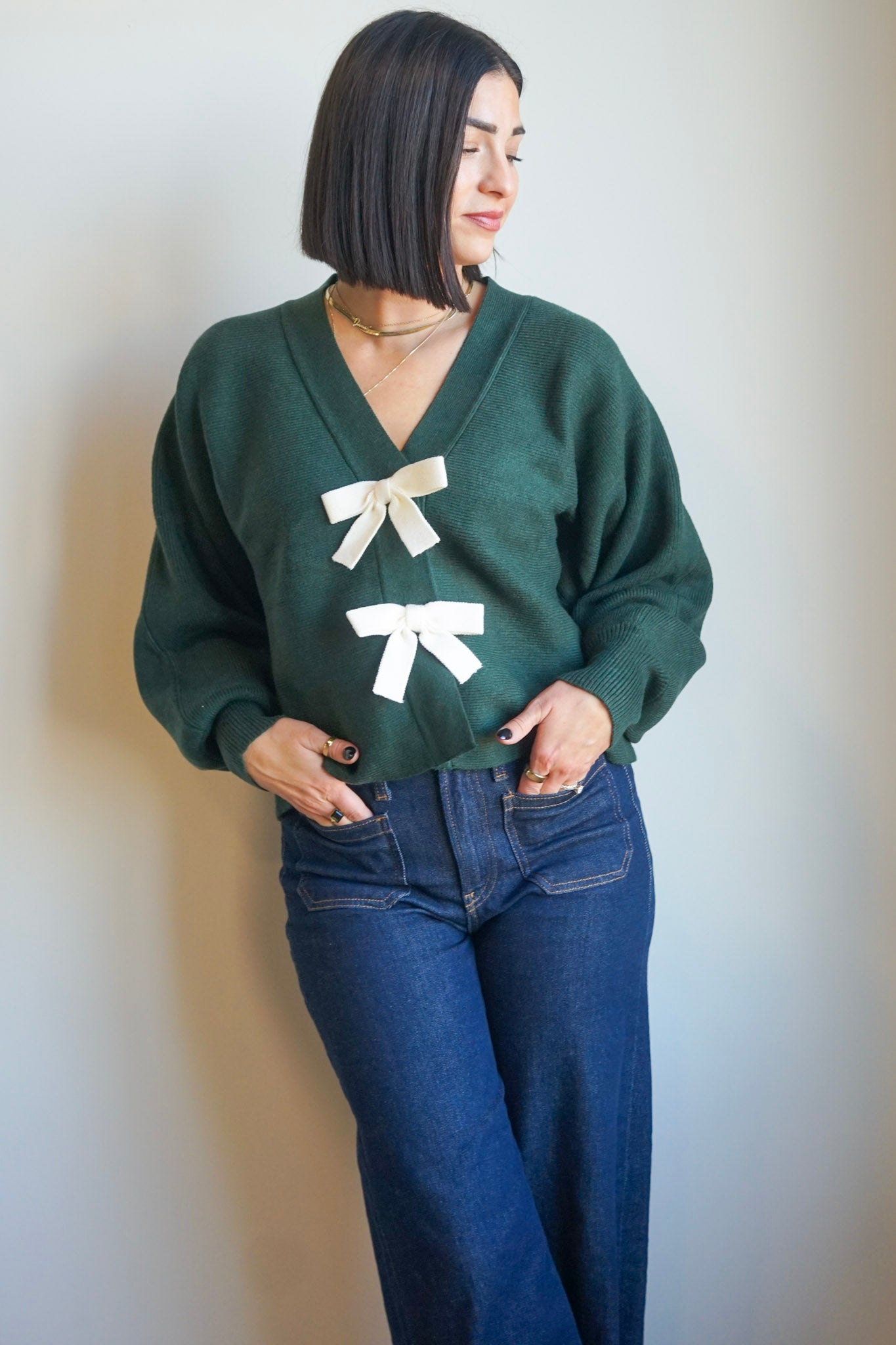 Bows Cardi-Evergreen-Shop Teach