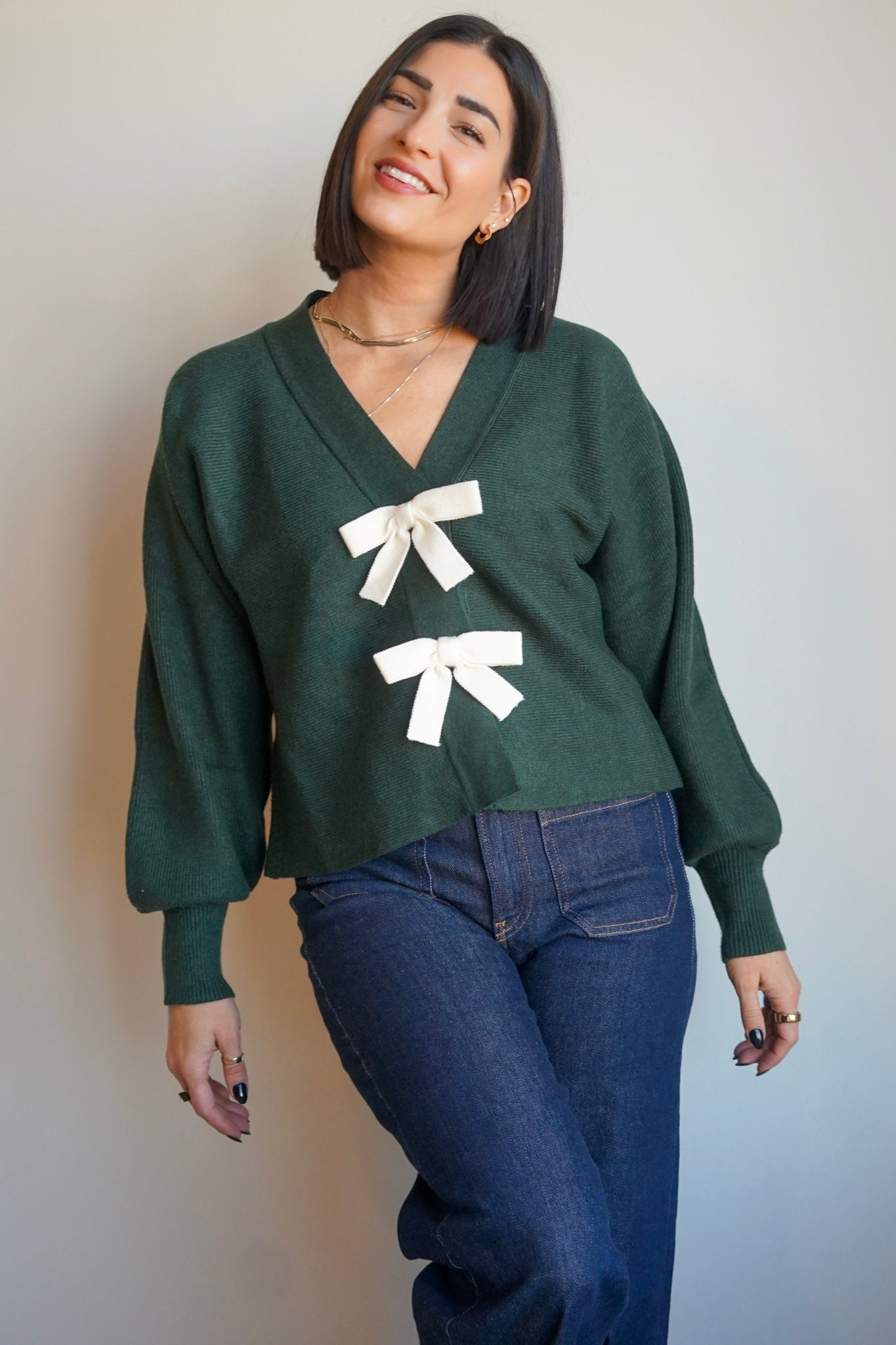Bows Cardi-Evergreen-Shop Teach