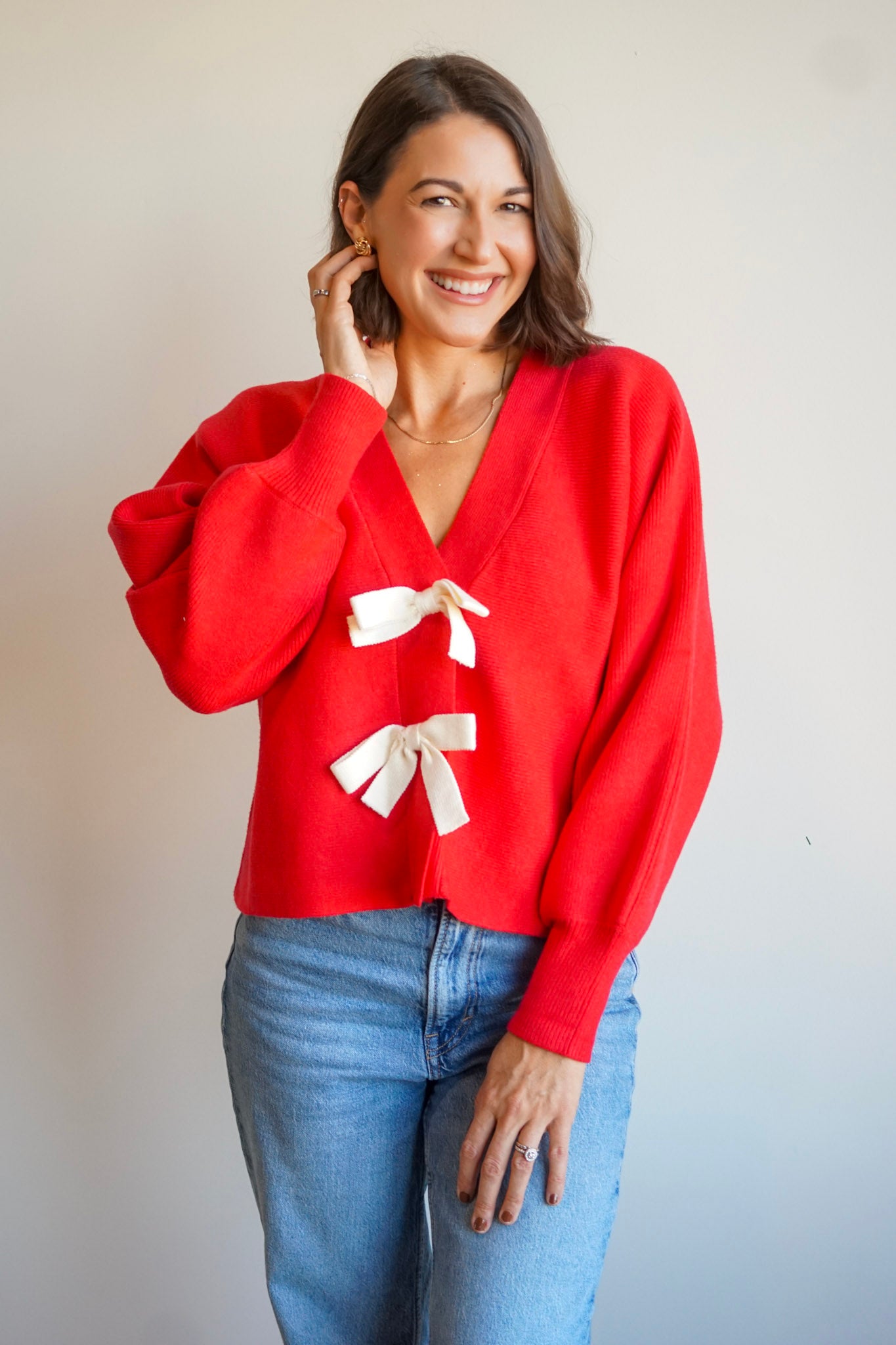 Bows Cardi-Crimson-Shop Teach