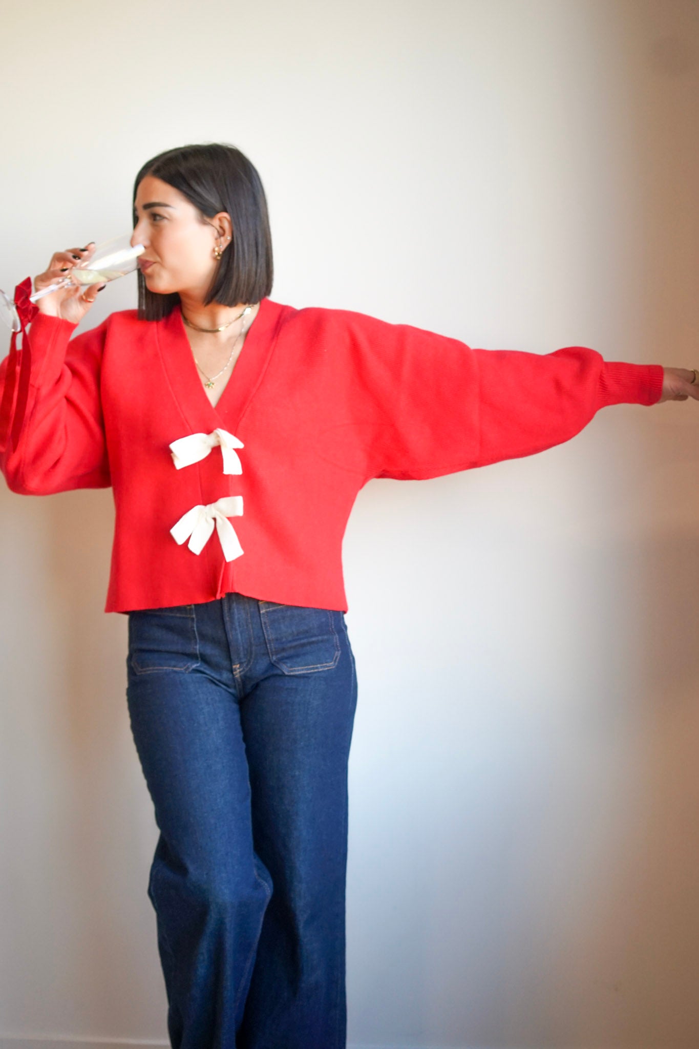 Bows Cardi-Crimson-Shop Teach