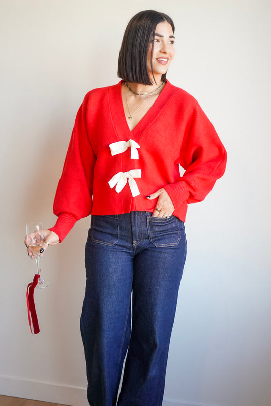 Bows Cardi-Crimson-Shop Teach