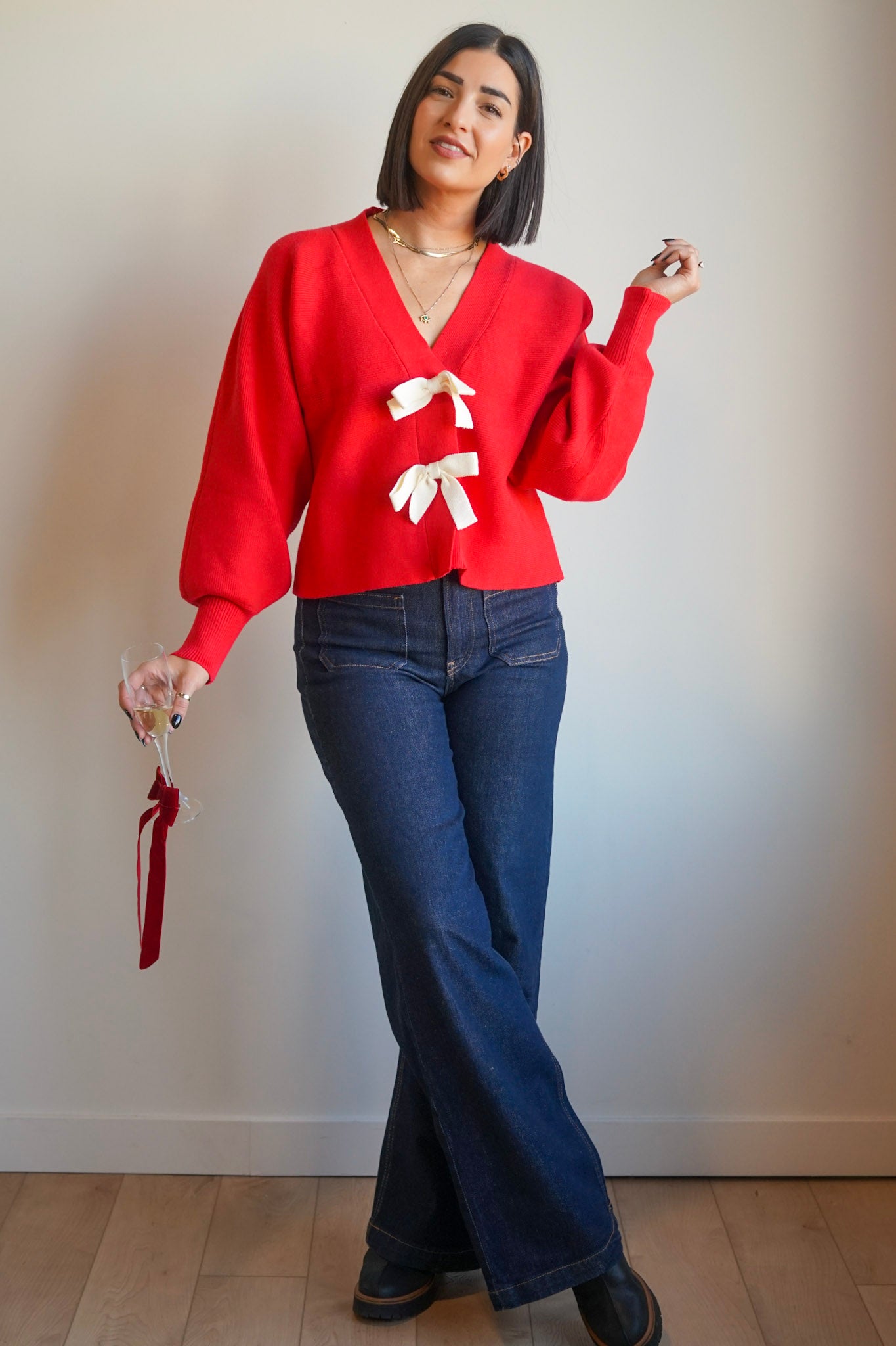 Bows Cardi-Crimson-Shop Teach