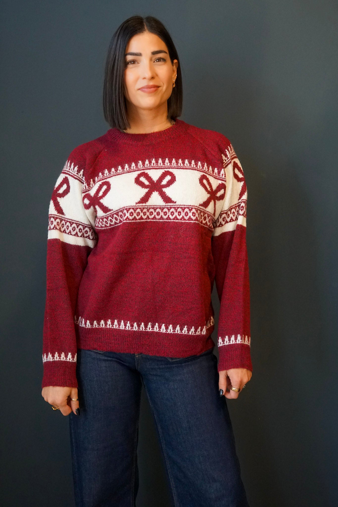 Fair Isle Sweater-Dark Cherry- Shop Teach