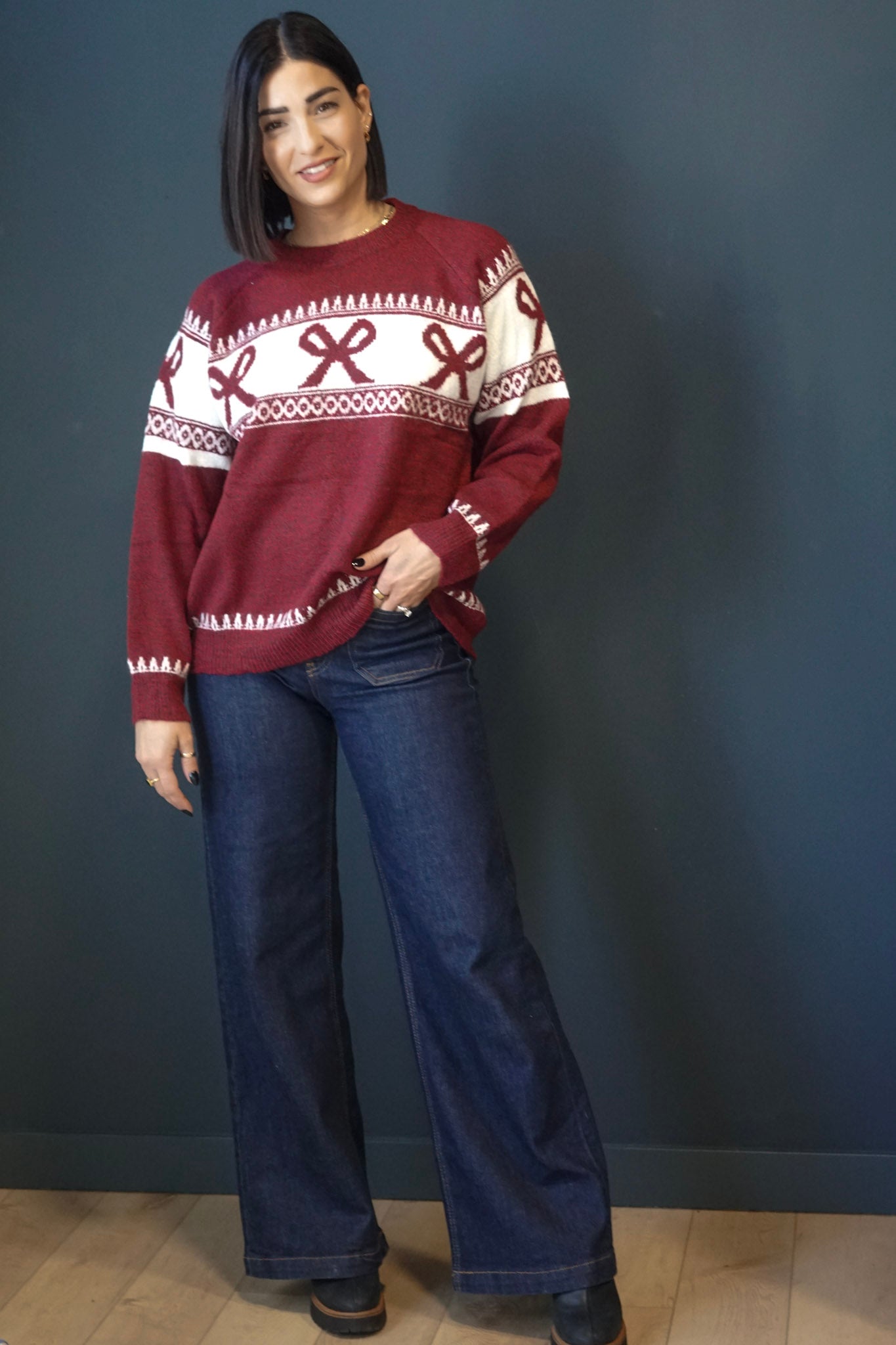 Fair Isle Sweater-Dark Cherry- Shop Teach
