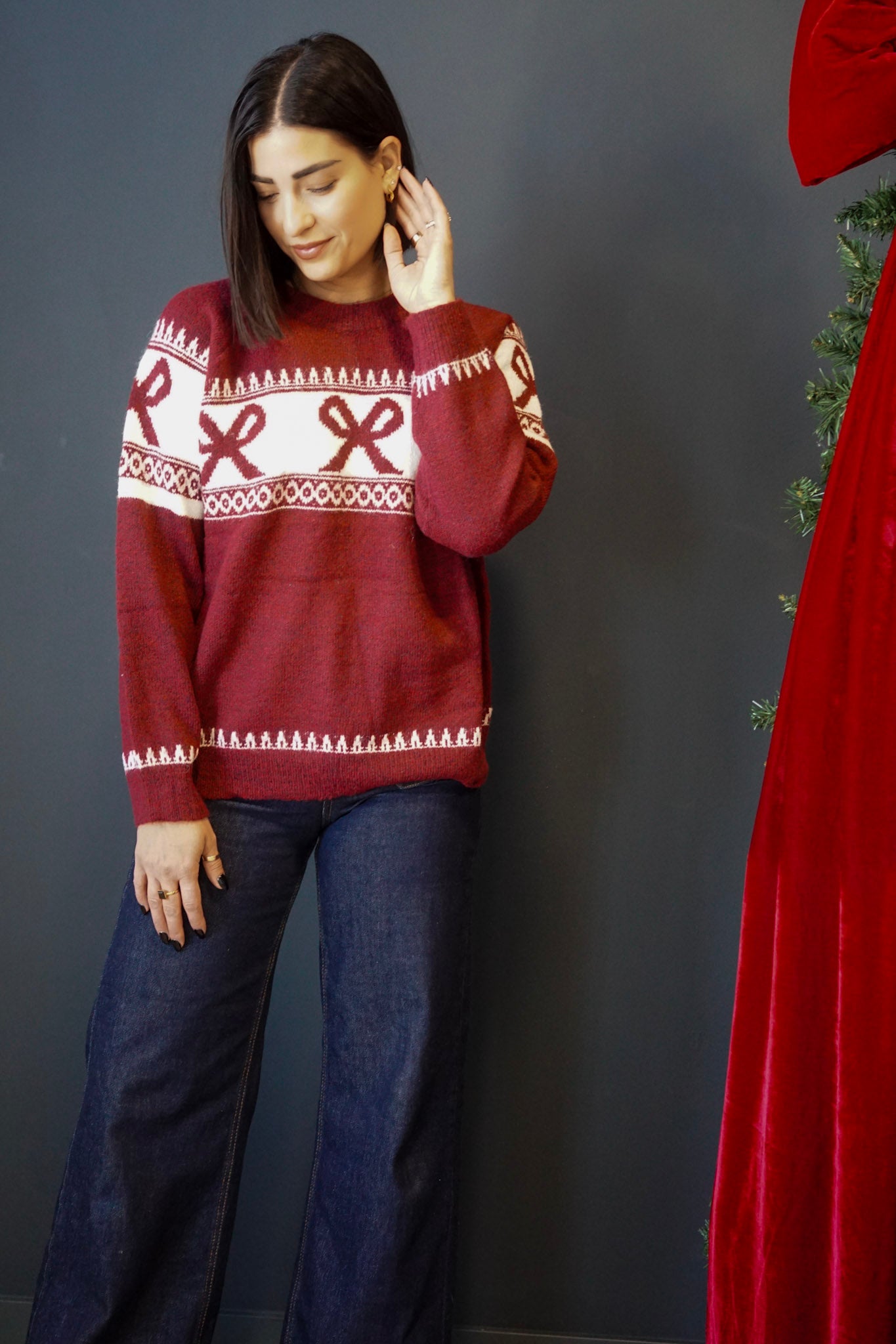 Fair Isle Sweater-Dark Cherry- Shop Teach
