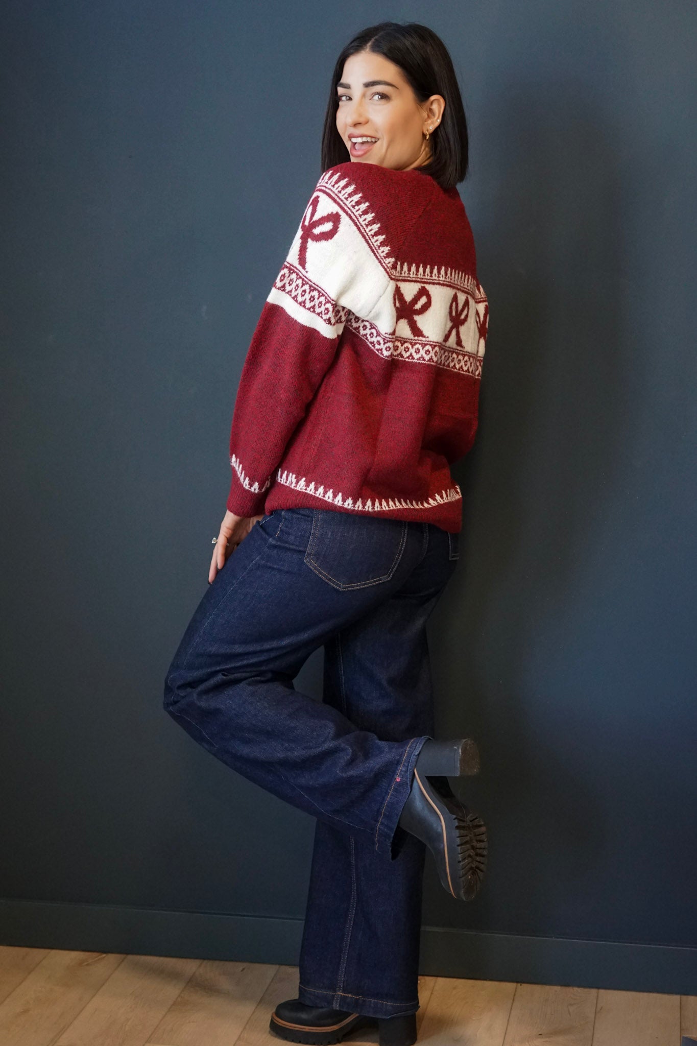 Fair Isle Sweater-Dark Cherry- Shop Teach