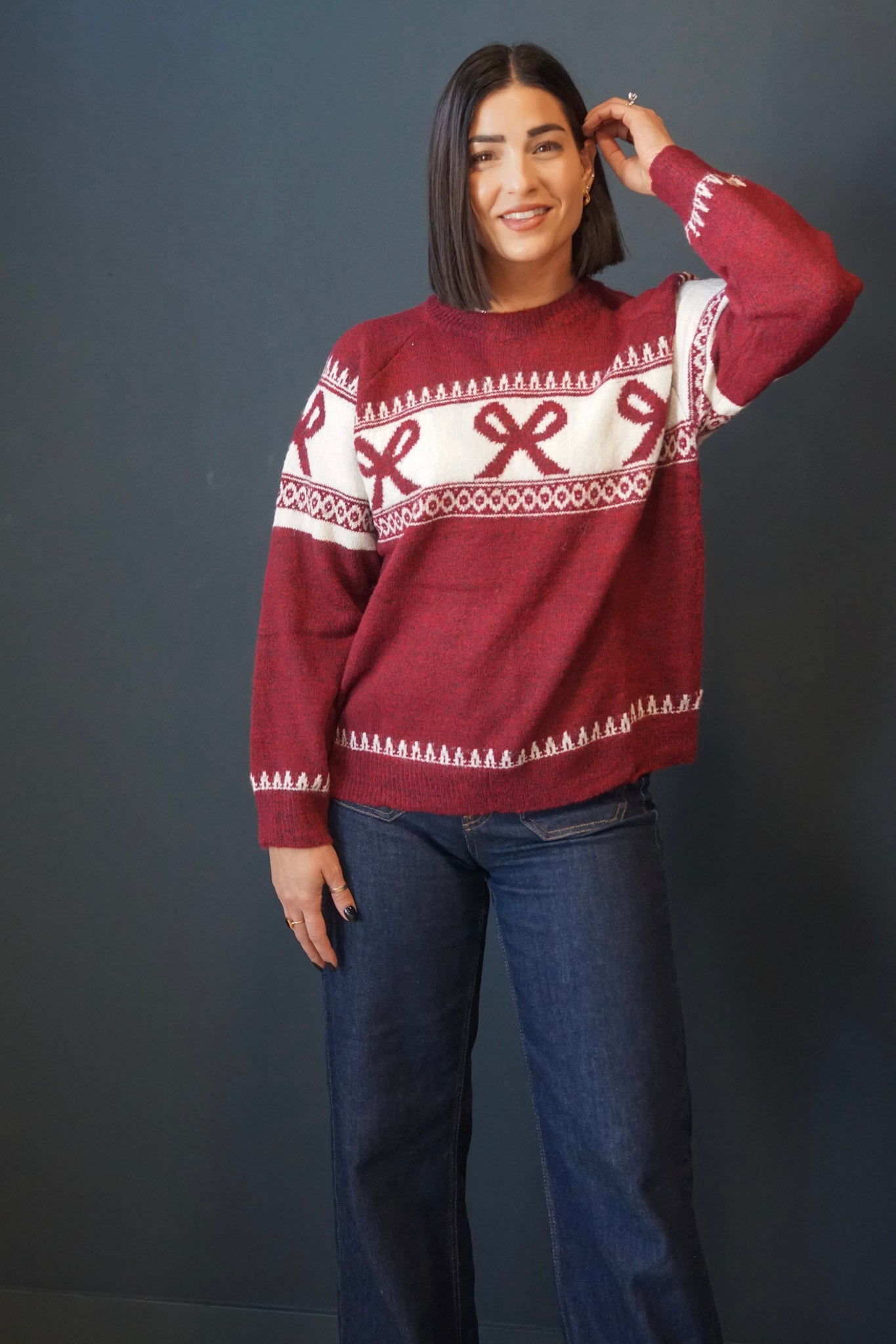 Fair Isle Sweater-Dark Cherry- Shop Teach