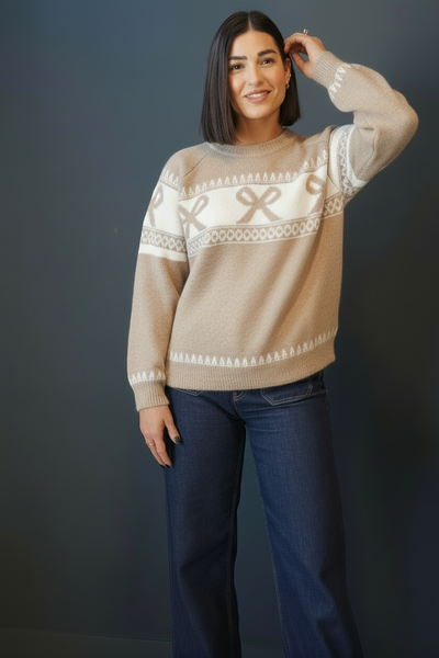 Fair Isle Sweater-Taupe- Shop Teach - Uforia Muse 