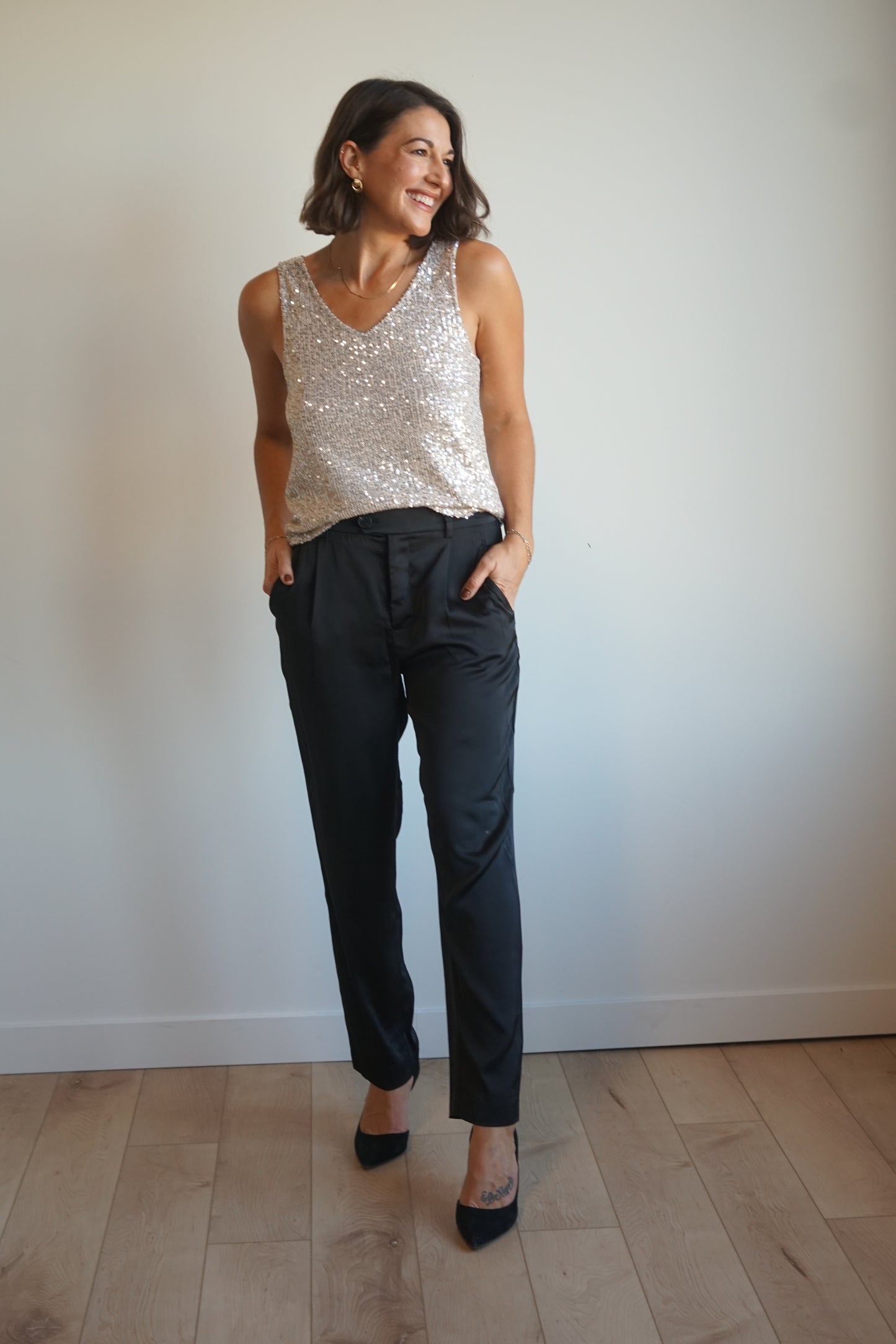 Lana Sequin Tank-Stone-Only