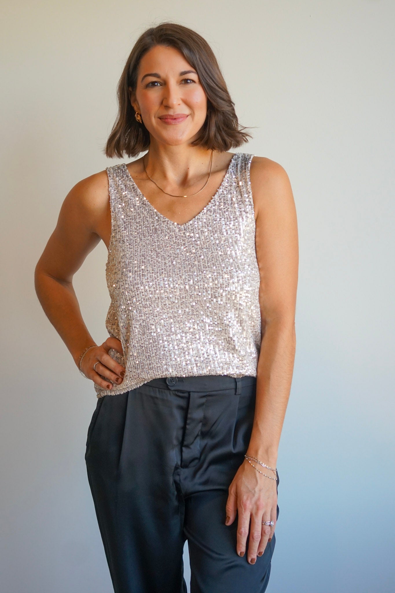 Lana Sequin Tank-Stone-Only