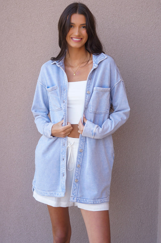 Tiffany Oversized Shirt Dress-Lt Blue-Rd Style - Uforia Muse 