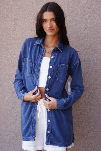 Tiffany Oversized Shirt Dress-M.Blue-Rd Style - Uforia Muse 