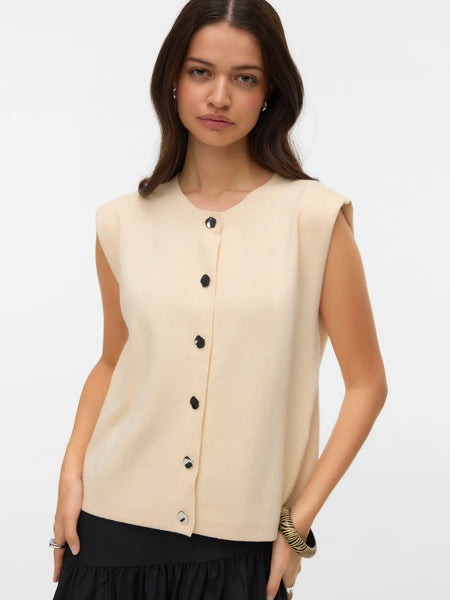 G Button Knit Vest- Black or Cream- Vero Moda - Uforia Muse 