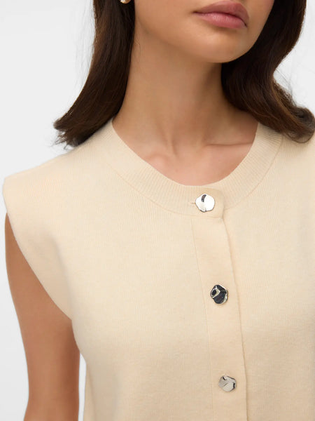 G Button Knit Vest- Black or Cream- Vero Moda - Uforia Muse 