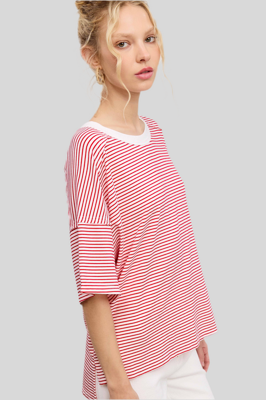 Maze Striped Tee- Tomato