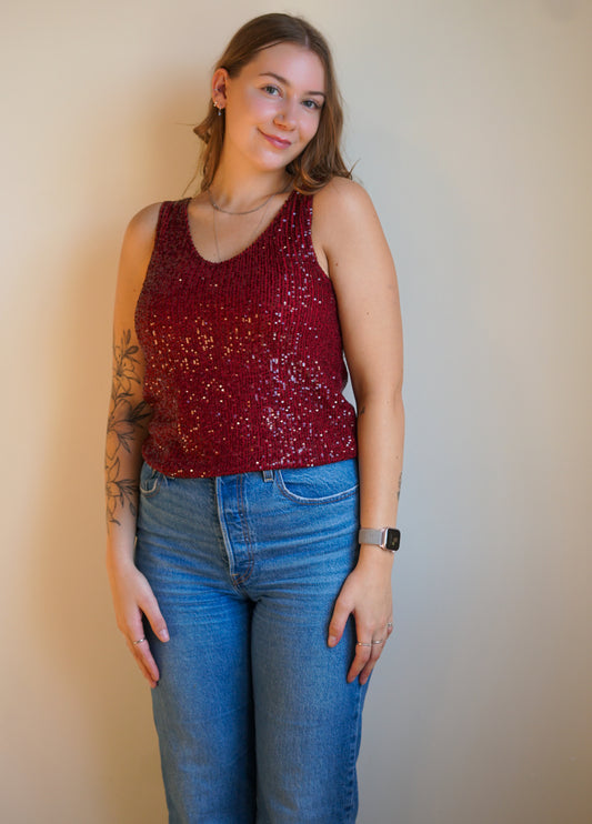 Lana Sequin Tank-Wine-Only