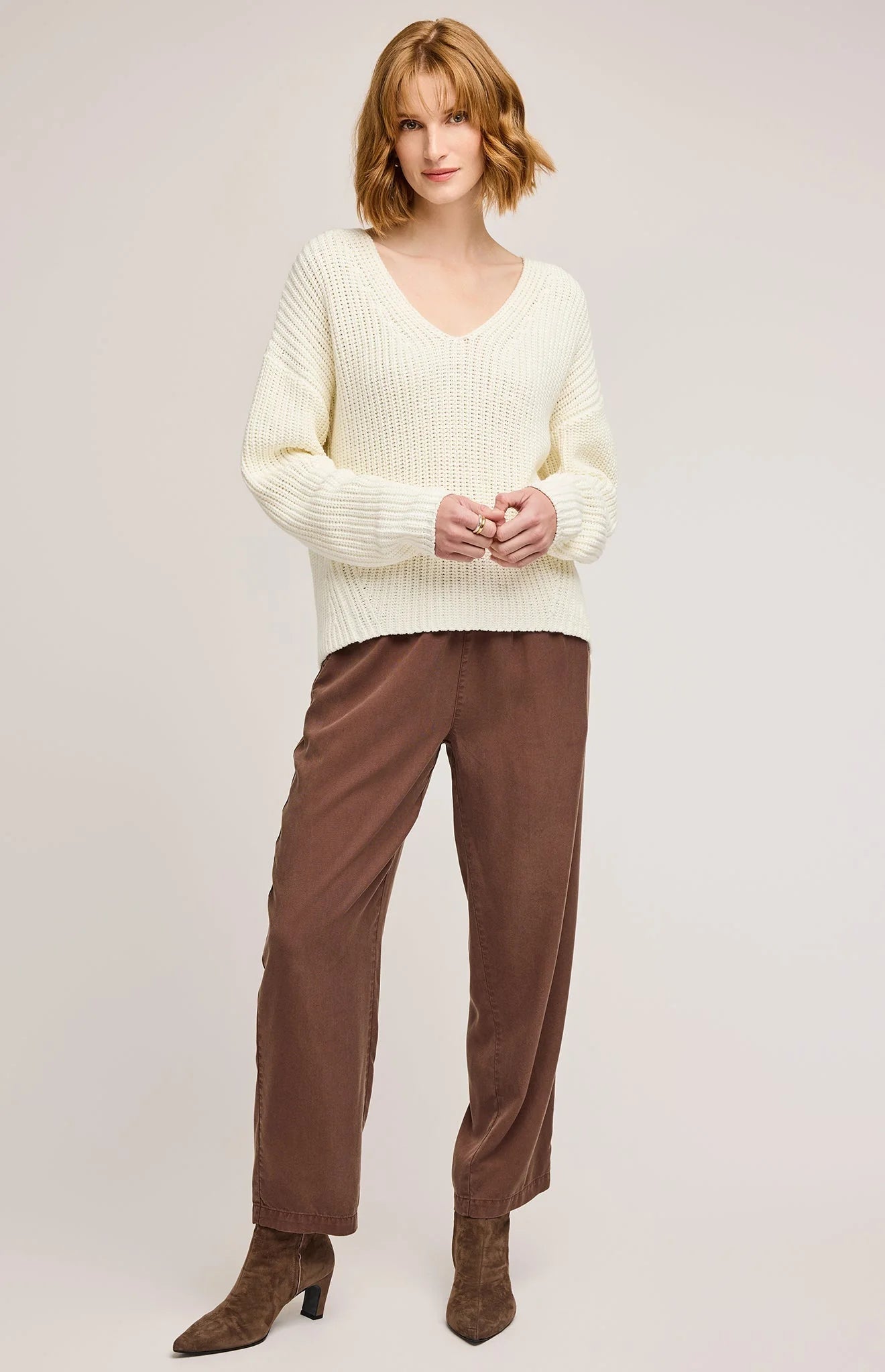 Spencer V-Neck Sweater- Gentle Fawn