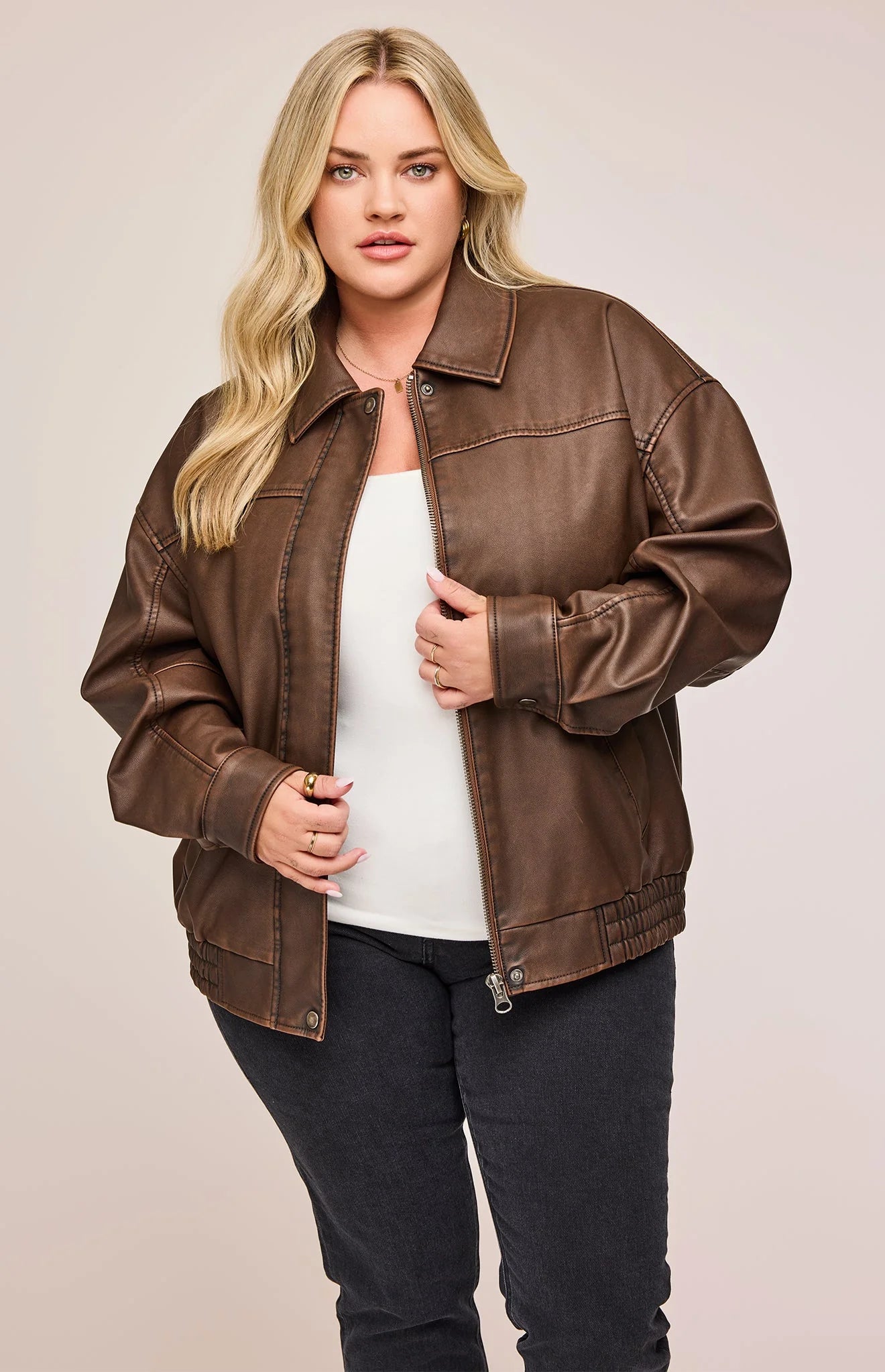 Danica Vegan Leather Bomber- Gentle Fawn