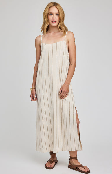 Twyla Dress-Linen Stripe - Gentle Fawn - Uforia Muse 