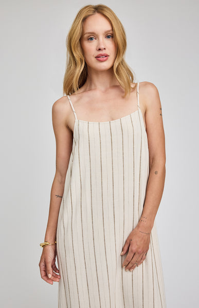 Twyla Dress-Linen Stripe - Gentle Fawn - Uforia Muse 