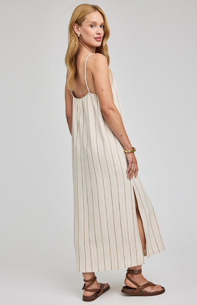 Twyla Dress-Linen Stripe - Gentle Fawn - Uforia Muse 