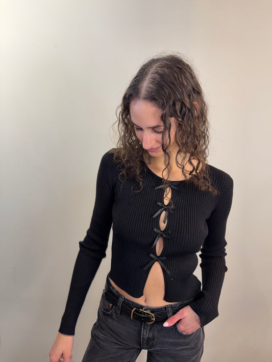 Little Bow Long Sleeve-Black - Uforia Muse 